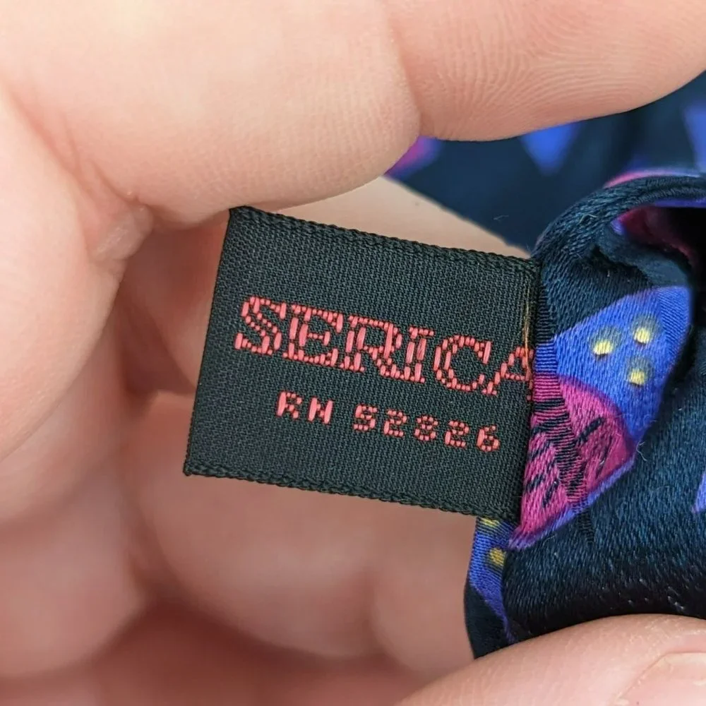 Serica Tie Black Pink Purple Yellow Art Deco Abstract Print Pure Italian Silk